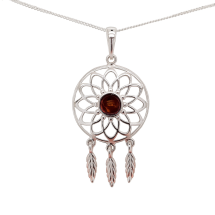 Sterling Silver Amber Dream Catcher Pendant