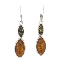 Sterling Silver Double Amber Set Drop Earrings