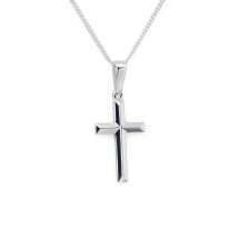 Sterling Silver Polished Bevelled Edge Cross And Chain