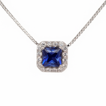 Sterling Silver Tanzanite Cushion CZ Pendant And Chain