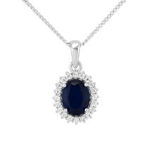Sterling Silver Oval Sapphire CZ Cluster Pendant And Chain