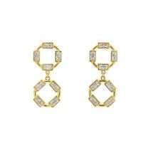 Sterling Silver 18ct Gold Baguette CZ Drop Earrings