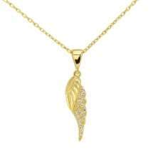 9ct Yellow Gold CZ Angel Wing Pendant Adjustable Chain
