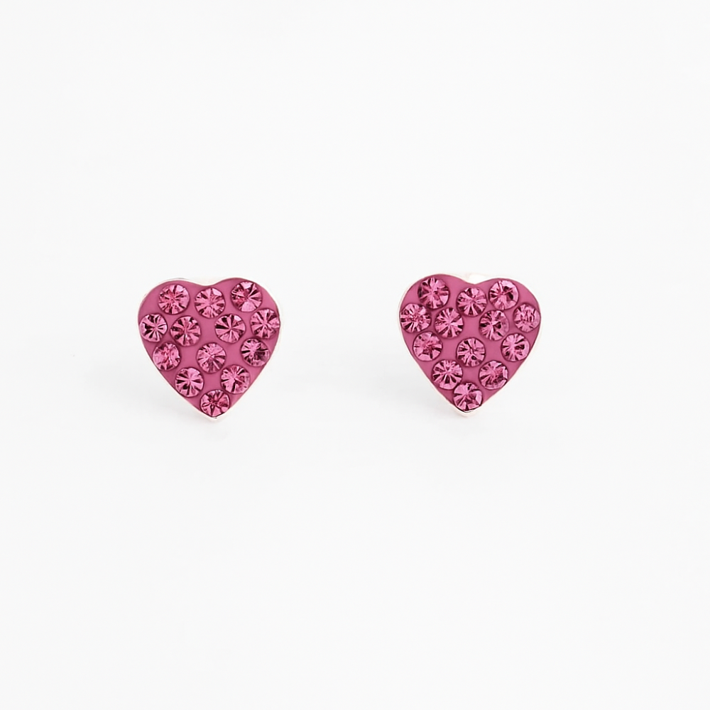 R9242-P-sterling-silver-pink-cz-stones-encrusted-heart-stud-earrings-front-image