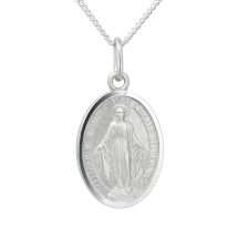 Sterling Silver Large Miraculas Medal And Chain