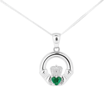 Sterling Silver Celtic Claddagh Emerald CZ Pendant