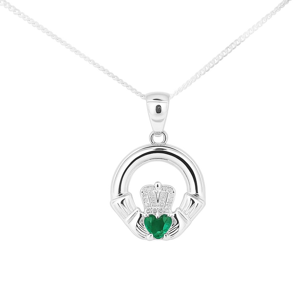 S162-sterling-silver-emerald-cz-heart-claddagh-pendant-on-18-inch-chain-front-image S162-sterling-silver-emerald-cz-heart-claddagh-pendant-on-18-inch-chain-front-image