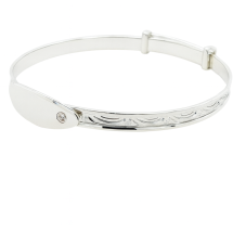 Sterling Silver Expandable White CZ Identity Plate Bangle
