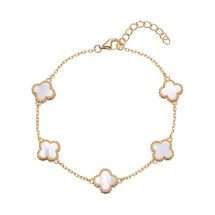 Sterling Silver Gold Mother Pearl Clover Bracelet