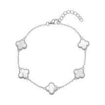 Sterling Silver Mother Pearl Clover Links Bracelet