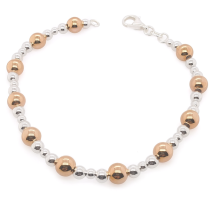 Sterling Silver Rose Gold Beads Polished Bracelet