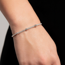 Sterling Silver Polished Ball Link CZ Tennis Bracelet