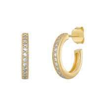 Sterling Silver Gold Plated CZ Half Hoop Earring