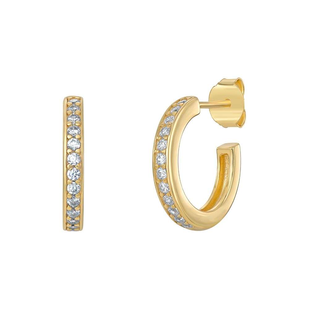 SE103C Sterling silver gold plated cz set half hoop earrings front image SE103C Sterling silver gold plated cz set half hoop earrings front image