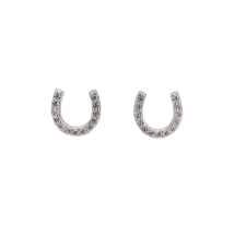 Sterling Silver CZ Set Horse Shoe Stud Earrings