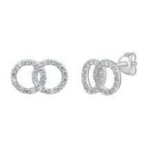 Sterling Silver Double CZ Circles Stud Earrings