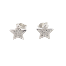 Sterling Silver Childrens White CZ Star Stud Earrings