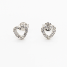 Sterling Silver Childrens White CZ Heart Stud Earrings