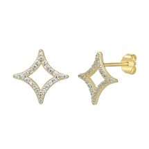 Sterling Silver 12mm Gold Open CZ Star Earrings