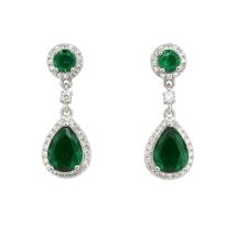 Sterling Silver Emerald CZ Pear Drop Earrings