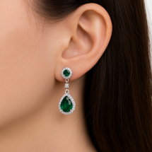 Sterling Silver Emerald CZ Pear Drop Earrings