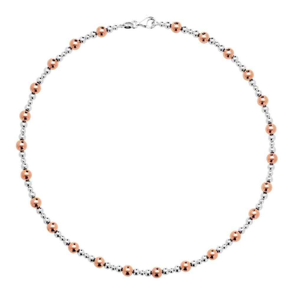 SN119B-sterling-silver-rose-gold-polished-ball-link-necklace-front-image