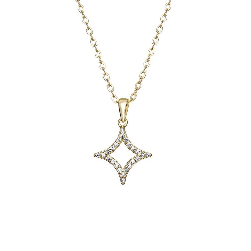 SN203C Sterling silver gold plated open cz pave star necklace and chain front image SN203C Sterling silver gold plated open cz pave star necklace and chain front image