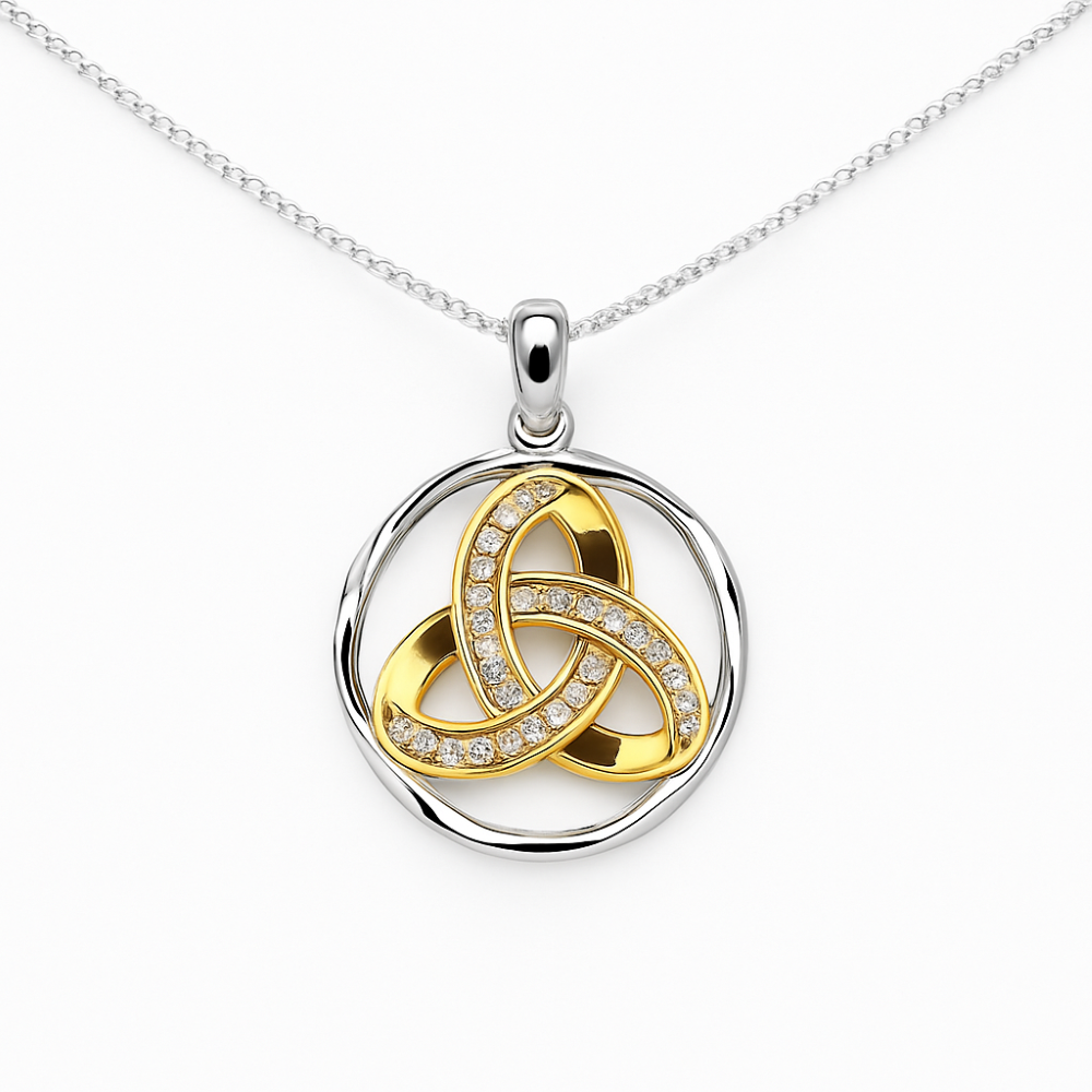SP081C-sterling-silver-gold-plated-cz-trinity-knot-halo-pendant-on-18-inch-chain-front-image SP081C-sterling-silver-gold-plated-cz-trinity-knot-halo-pendant-on-18-inch-chain-front-image