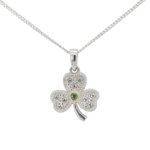 Sterling Silver Celtic Shamrock Emerald CZ Pendant