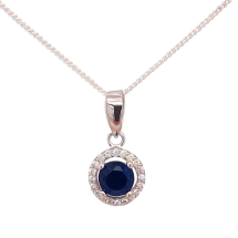 Sterling Silver Sapphire CZ Halo Pendant And Chain