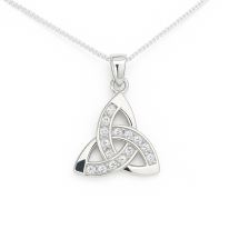 Silver Solid Channel Set CZ Trinity Knot Pendant And Chain