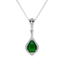 Sterling Silver Emerald Green CZ Drop Pendant And Chain