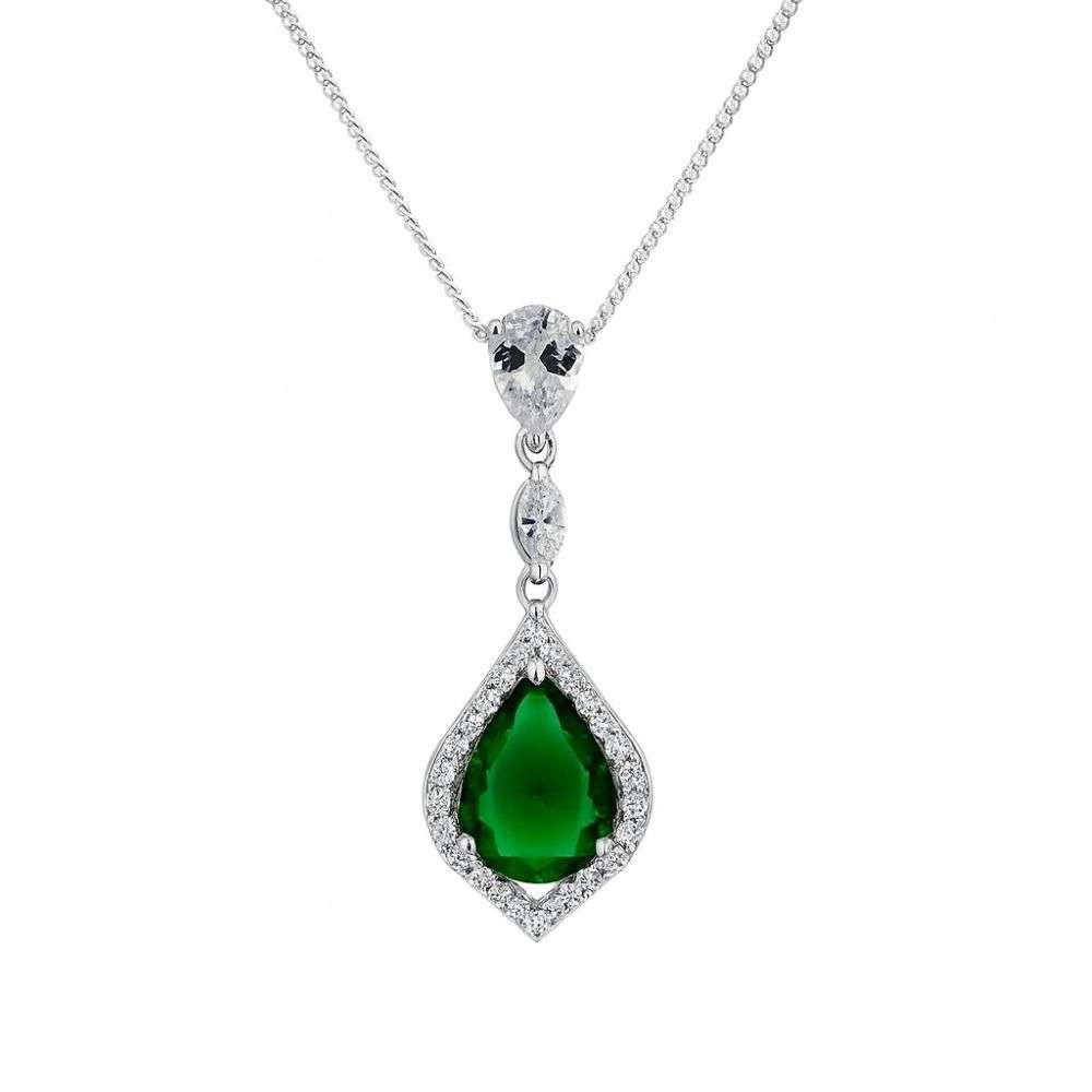 SP419C Sterling silver emerald green cz drop cz pendant and chain front image SP419C Sterling silver emerald green cz drop cz pendant and chain front image
