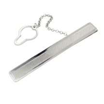 Sterling Silver Solid Diamond Cut Lined Tie Bar