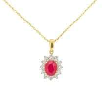 9ct Yellow Gold 92pts Ruby Diamond Pendant And Chain