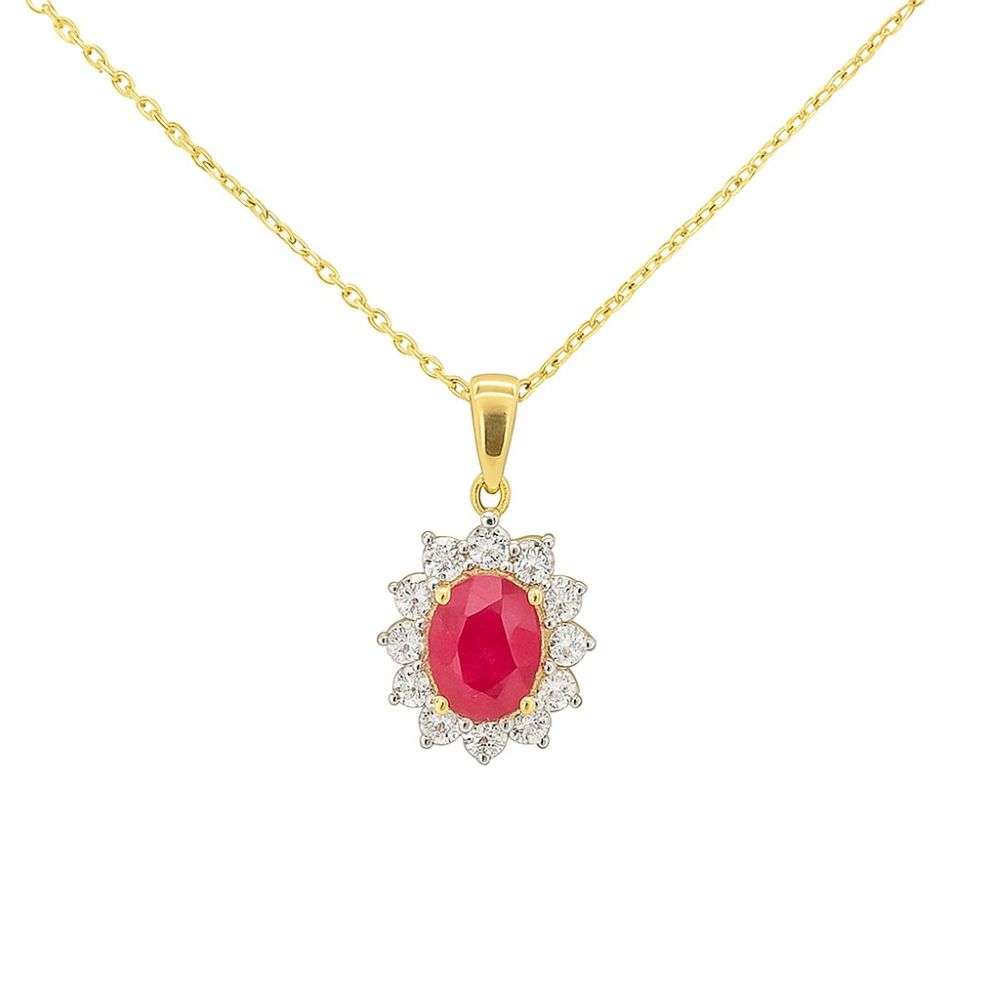 TCPN402051-9YR-9ct-yellow-gold-92pt-ruby-5pts-diamond-cluster-diamond-pendant-and-chain-front-image