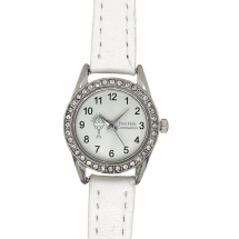 Girls Holy Communion White Leather Crystal Dial Watch