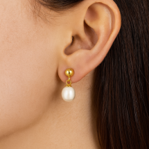 9ct Yellow Gold Ball Top Pearl Drop Earrings