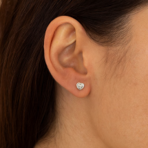 9ct White Gold Rub Over Heart Shape CZ Stud Earrings
