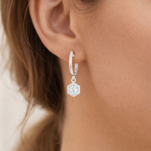 Sterling Silver Polygon CZ Bezel Drop Earrings
