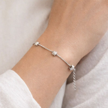 Sterling Silver Puffed Polished Star Station Bracelet