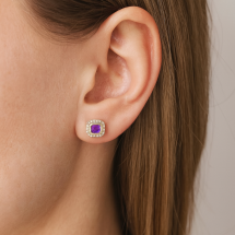 9ct Gold Amethyst And Diamond Halo Earrings