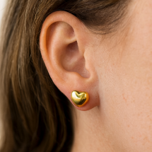 Sterling Silver Gold Womens Puffed Heart Stud Earrings