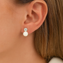 Sterling Silver Bezel CZ Set Pearl Drop Earrings