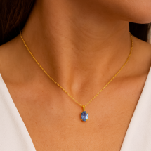 9ct Yellow Gold Aqua CZ March Pendant And Chain