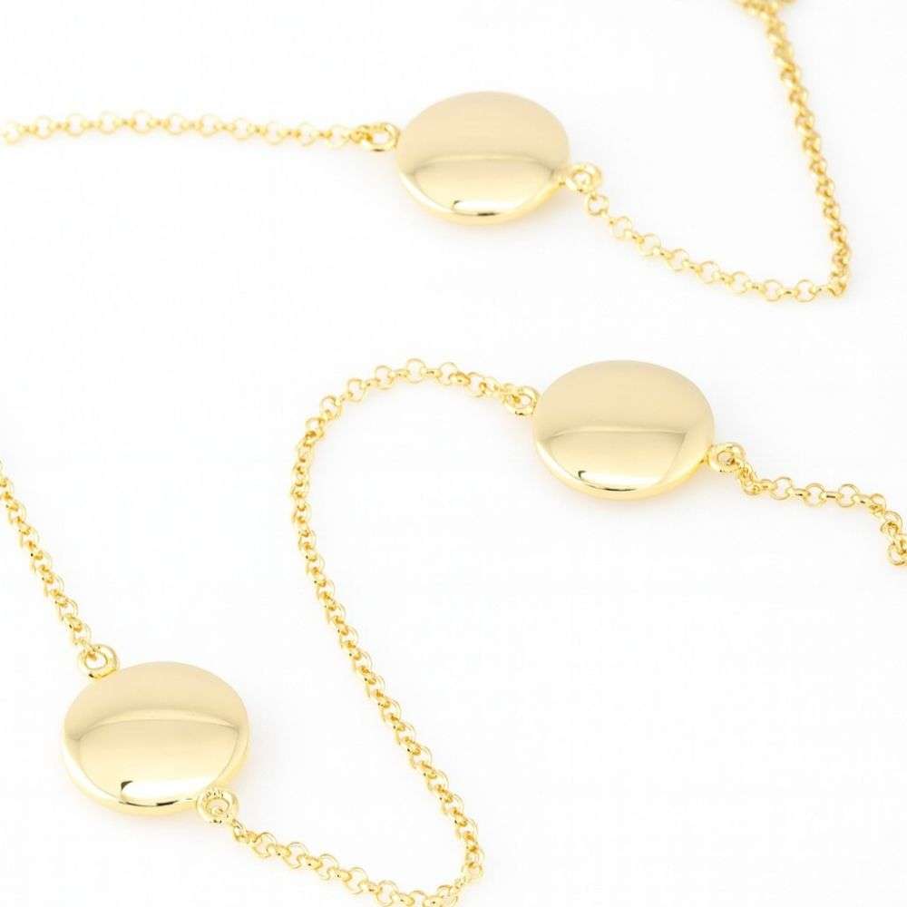 GL1938 Sterling silver gold plated 6 disk 70cm long necklace front image