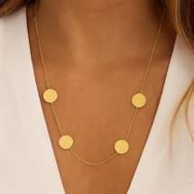 Sterling Silver Gold Plated Disks Long 28 Inches Chain