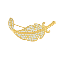 Sterling Silver Gold Plated CZ Set Feather Brooch