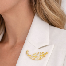 Sterling Silver Gold Plated CZ Set Feather Brooch