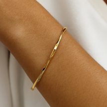 Sterling Silver Gold 3mm Wide Twist Polished Bangle
